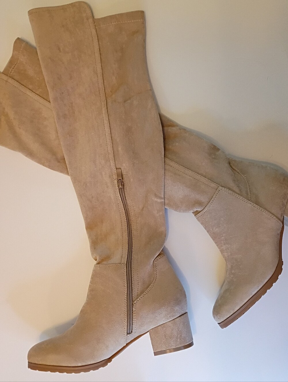 ShoeNTale Over-the-Knee Suede Boots in Light Beige